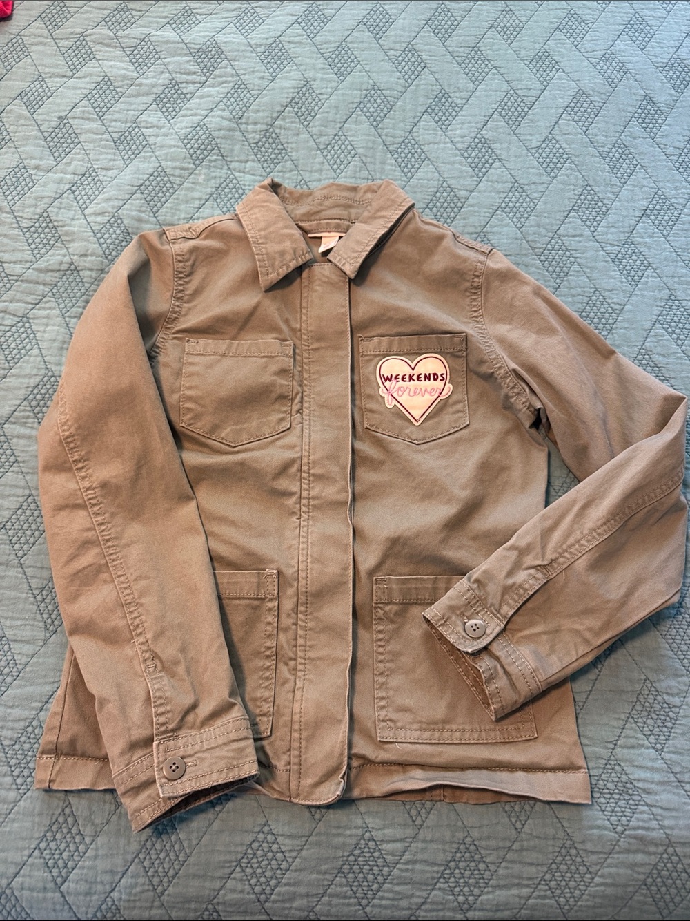 Cat & Jack Army Green Utility Jacket with Heart Patch